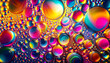 © Maule - Psychedelic close-up of colorful oil droplets on water creating a vibrant abstract pattern.