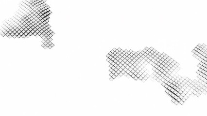 Poster - Abstract surface with moving square patches. Motion. Moving spots on white background with squares. Spots of pixel squares move in space