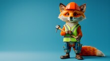 3D Fox In Construction Outfit Holding A Hammer