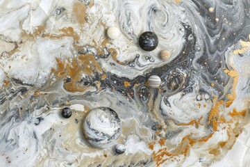 Wall Mural - cosmic elements like stars and planets embedded in marble textures, creating a surreal and ethereal 