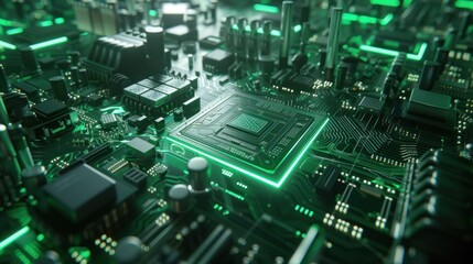 Aufkleber - Green light circuit board. technology background computer central processor cpu concept Motherboard digital chip