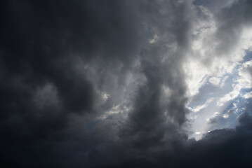 dramatic dark storm thundercloud rain clouds on black sky background. dark thunderstorm clouds rainn