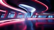 Futuristic spaceship interior with glowing neon lights. 3d rendering