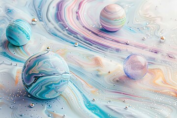 Wall Mural - cosmic elements like stars and planets embedded in marble textures, creating a surreal and ethereal 