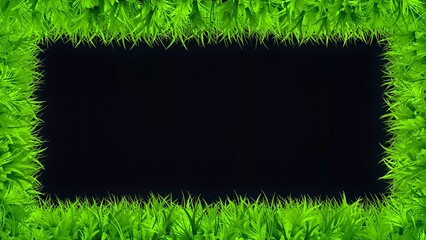 Wall Mural - Beautiful illustration of green grass decorative frame on plain black background