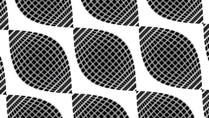 Poster - Moving lines of grid pattern creating 3D effect. Design. Moving pattern with circular lines and hypnotic grid inside. Pattern with illusion of movement in pattern on white background