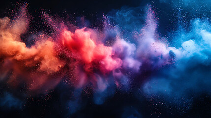 A photo of mixed colors of powder explosions with black background