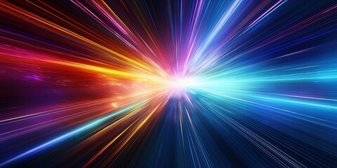 Poster - light speed, hyperspace, space warp background. colorful streaks of light gathering towards the even