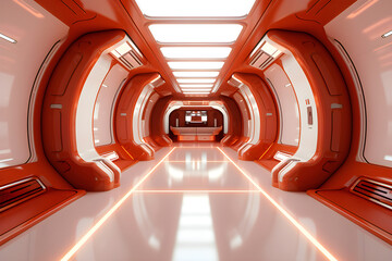 Poster - futuristic room, large hall in a fantastic space plane,  generated by AI. 3D illustration