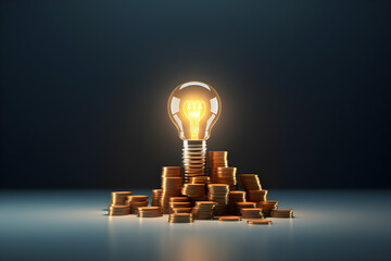 Discovery and new thought concept with bright neon light with money,  generated by AI. 3D illustration