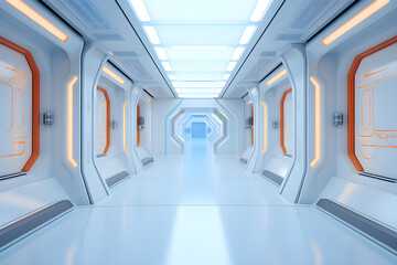 Poster - futuristic room, large hall in a fantastic space plane,  generated by AI. 3D illustration