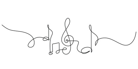 Wall Mural - One line drawing abstract music note background. Line art hand drawn scribble hand drawn doodle sketch vector illustration.