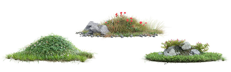 Poster - collection green grass on transparent background 3d rendering png