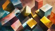 Dynamic cubes morphing and intersecting, casting shadows on a 3D abstract backdrop painted with vivid hues.