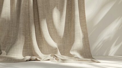Fototapete - Empty curtains stage light on beige background for product display podium with Generative Ai.