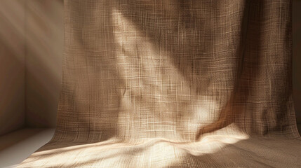 Fototapete - Empty curtains stage light on beige background for product display podium with Generative Ai.