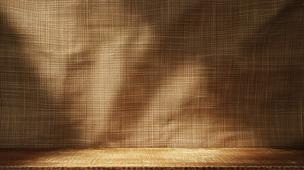 Fototapete - Empty curtains stage light on beige background for product display podium with Generative Ai.
