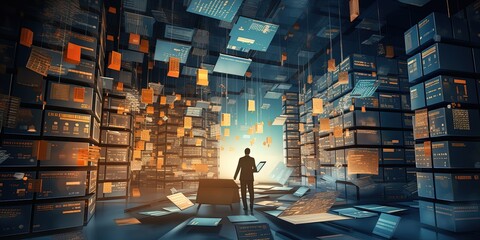 Poster - strategic archive and processing of data. data processing and archiving concept