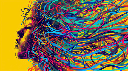 Wall Mural - Colorful abstract female profile.