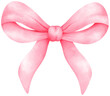 Pink coquette ribbon bow watercolor illustration