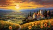 Sunflowers in Tuscany, Italy. Digital painting.