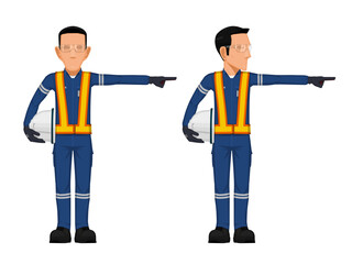 Wall Mural - Set of construction worker in the position of pointing something beside him self