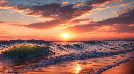 Wall Mural - sunset over the sea,panorama . ai generative