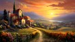 Panoramic view of a beautiful sunset over a rural landscape.