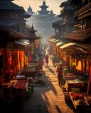 Fototapeta Uliczki - View of the street of Kathmandu in the morning
