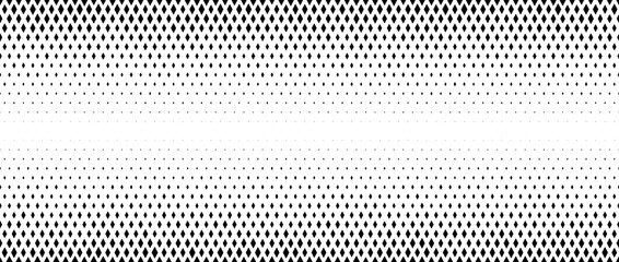 Poster - Rhombus gradient halftone texture. Diamond shape dots fading background. Abstract geometric particle vanishing backdrop. Rhomb shape grunge overlay structure. Vector black and white wallpaper
