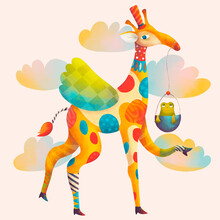 Fairy Circus Character Giraffe With Cute Frog