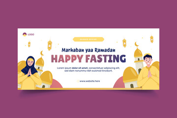 Wall Mural - Islamic ramadan kareem greeting on horizontal banner design