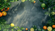 Fresh citrus fruits framing a textured grey space for content
