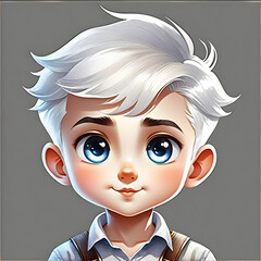 Wall Mural - Silver Sophistication: Watercolor Portraits of a Cute Boy Character with Silver Hair in Various Outfits.(Generative AI)