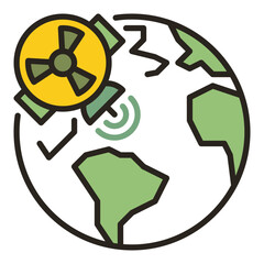 Poster - Earth Globe and Nuclear Weapon Satellite in Space vector colored icon or design element