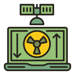 Poster - Laptop with Radiation symbol on screen connected with Satellite vector colored icon or design element