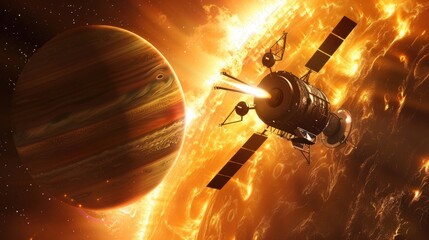 Wall Mural - a space probe analyzing the atmosphere of a distant gas giant planet