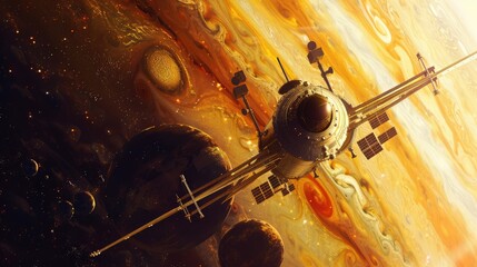 Wall Mural - a space probe analyzing the atmosphere of a distant gas giant planet