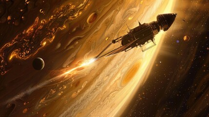 Wall Mural - a space probe analyzing the atmosphere of a distant gas giant planet