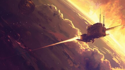 Wall Mural - a space probe analyzing the atmosphere of a distant gas giant planet