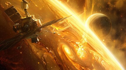 Wall Mural - a space probe analyzing the atmosphere of a distant gas giant planet