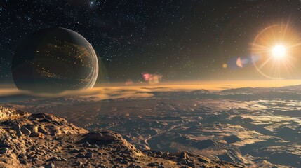 Wall Mural - a space telescope capturing detailed images of a distant exoplanet