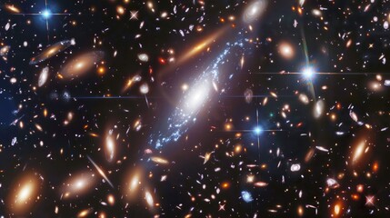 Wall Mural - a space telescope capturing the beauty of a distant galaxy cluster
