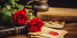 A composition featuring love letters, red roses, and elegant stationery, Eternal Love A Romantic Composition