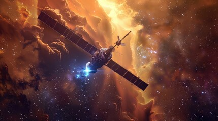 Wall Mural - spacecraft traveling through a cosmic dust cloud in deep space