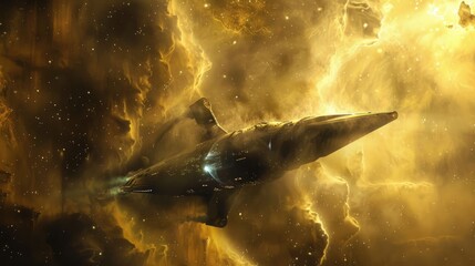 Wall Mural - spacecraft traveling through a cosmic dust cloud in deep space