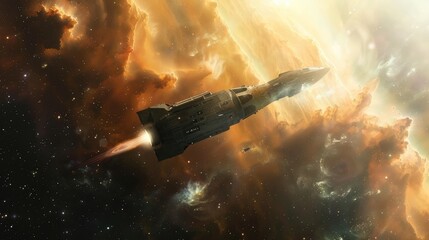 Wall Mural - spacecraft traveling through a cosmic dust cloud in deep space
