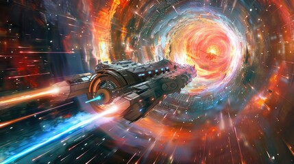 Wall Mural - spaceship entering a colorful wormhole, creating a mesmerizing visual effect