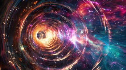 Wall Mural - spaceship entering a colorful wormhole, creating a mesmerizing visual effect