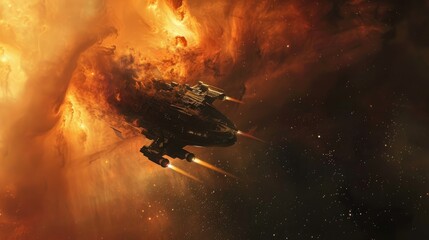 Wall Mural - spacecraft traveling through a cosmic dust cloud in deep space